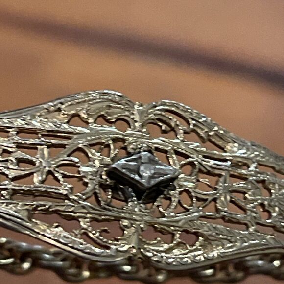 Vintage 12K Gold Filled Filigree Bar Rope Chain Bracelet with Center Diamond - Picture 11 of 13